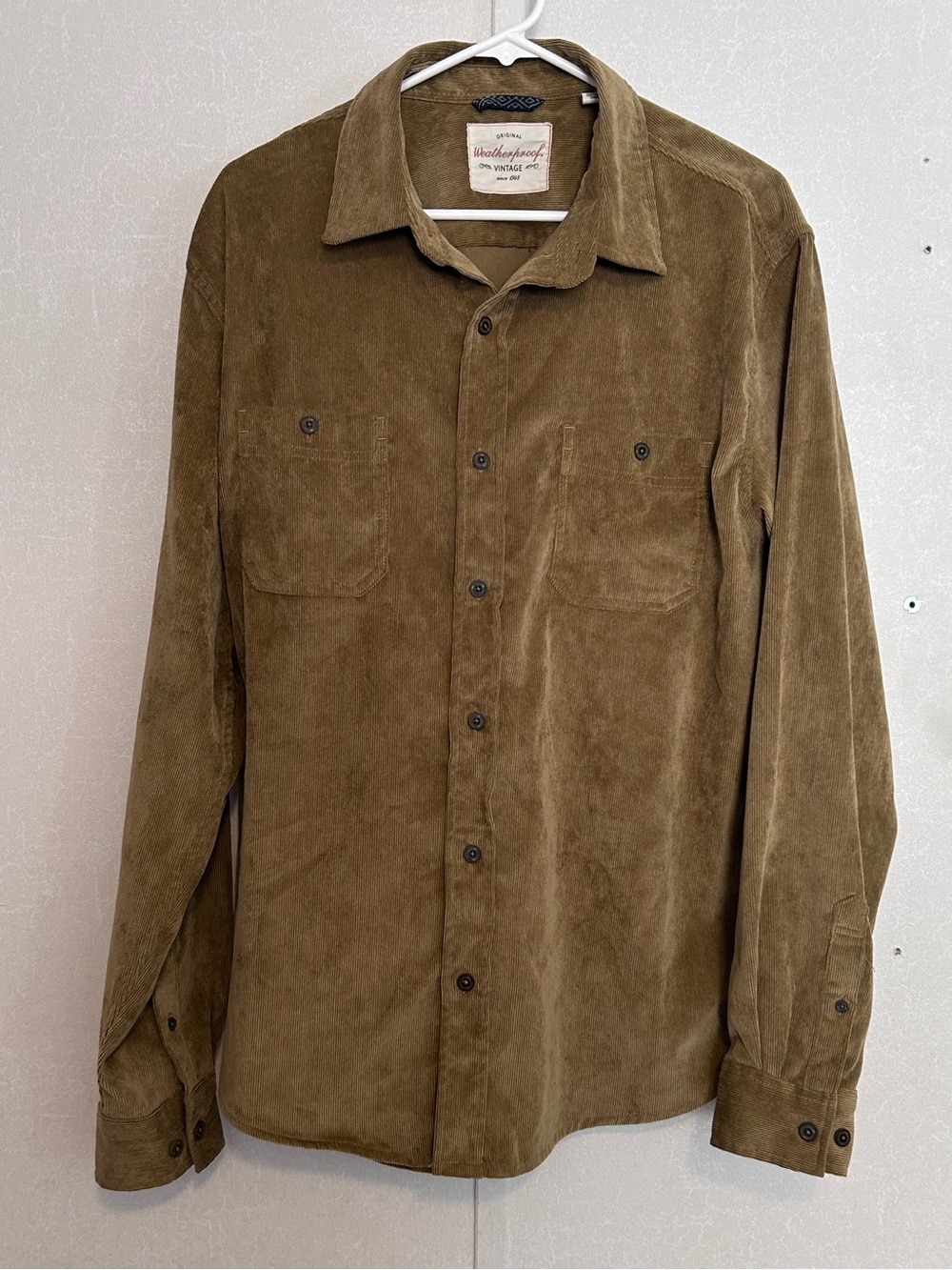 Weatherproof Vintage-|Inspired Olive Corduroy Button-Down Shirt | Size Large